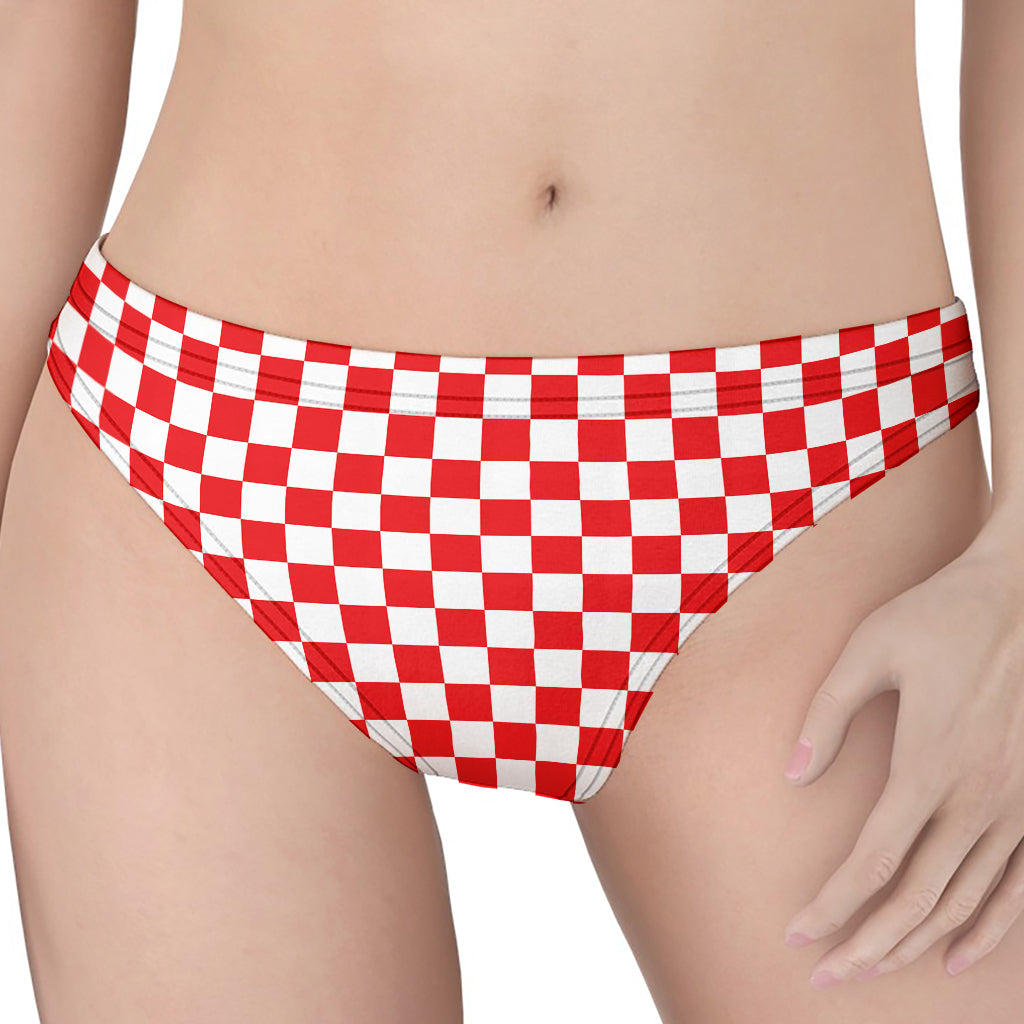 Red And White Checkered Pattern Print Women's Thong