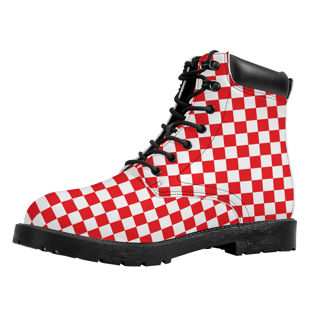 Red And White Checkered Pattern Print Work Boots