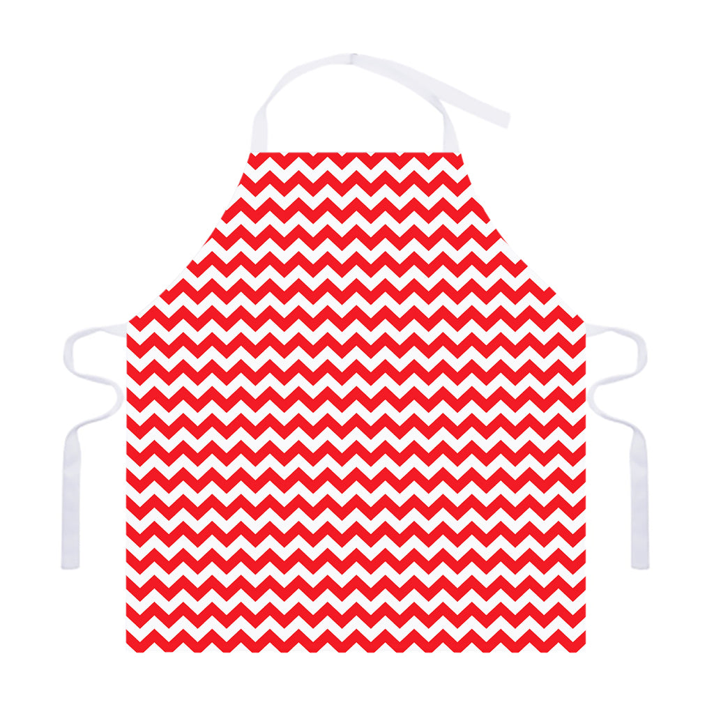 Red And White Chevron Pattern Print Adjustable Apron