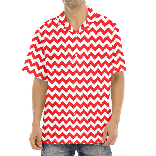 Red And White Chevron Pattern Print Aloha Shirt