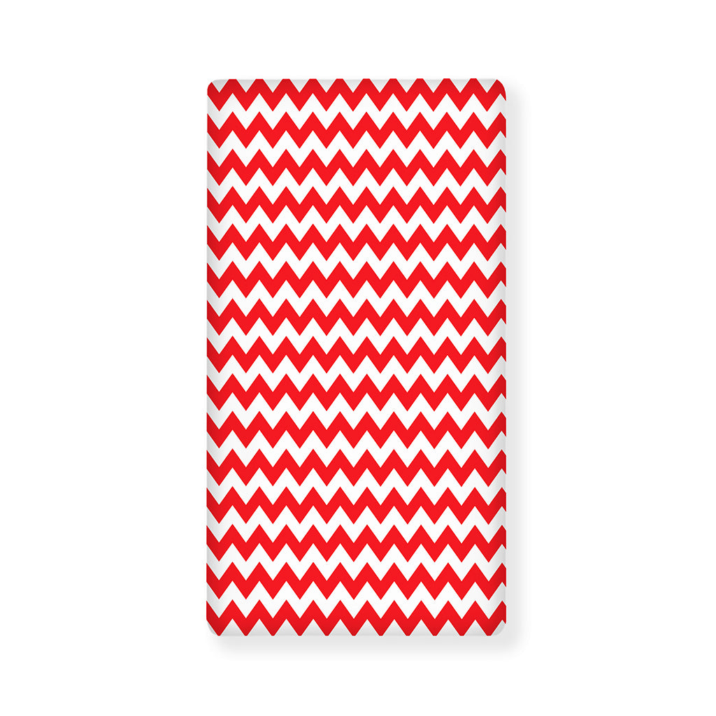 Red And White Chevron Pattern Print Baby Crib Sheet