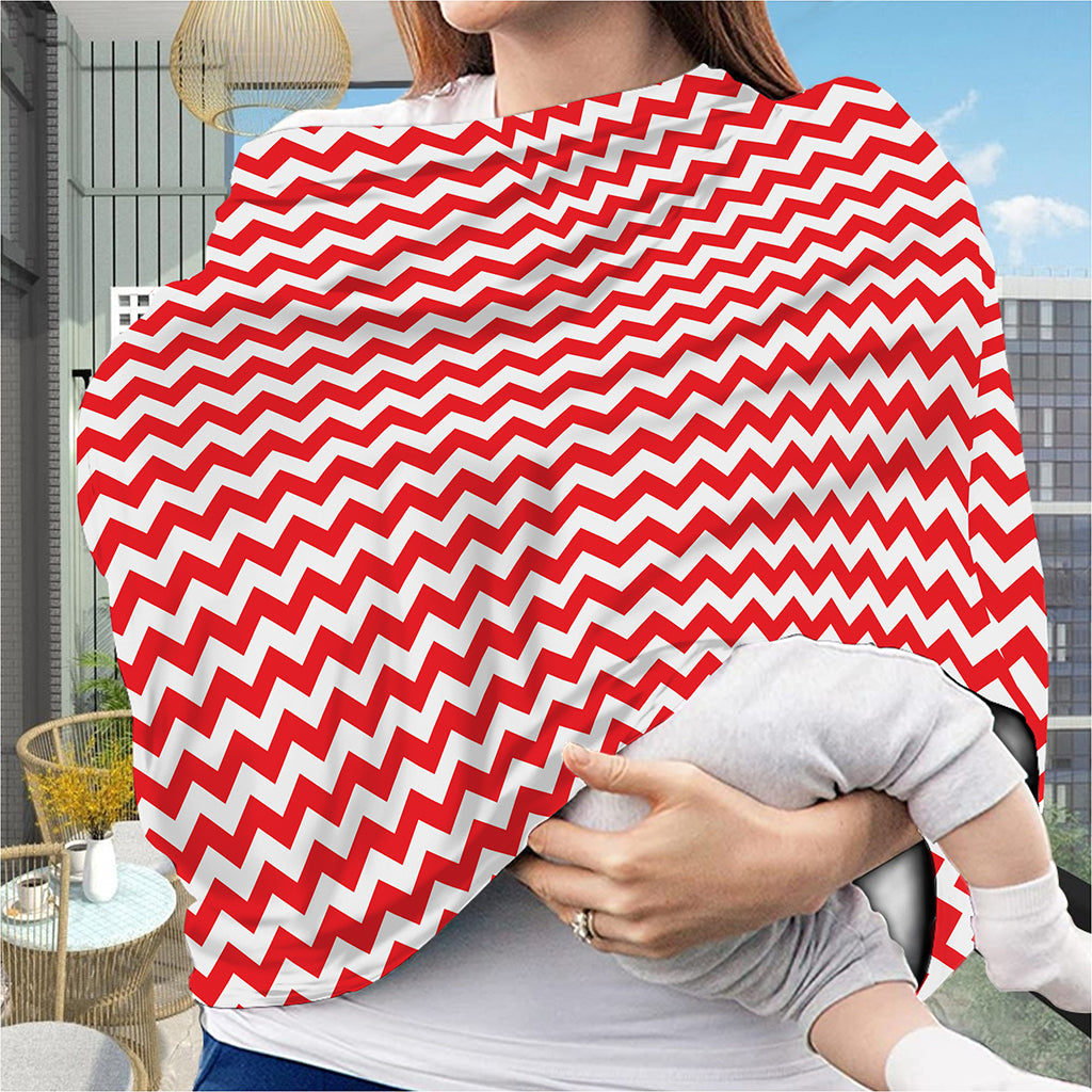 Red And White Chevron Pattern Print Baby Seat Cover