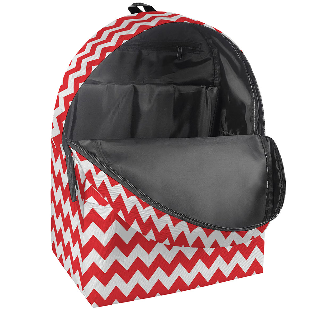 Red And White Chevron Pattern Print Backpack