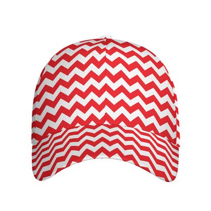 Red And White Chevron Pattern Print Baseball Cap