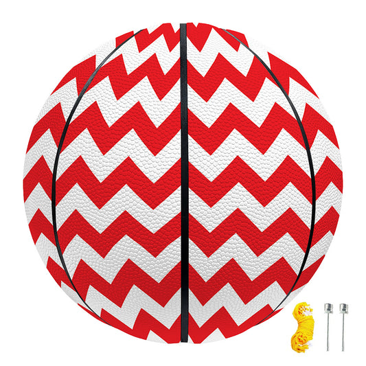 Red And White Chevron Pattern Print Basketball