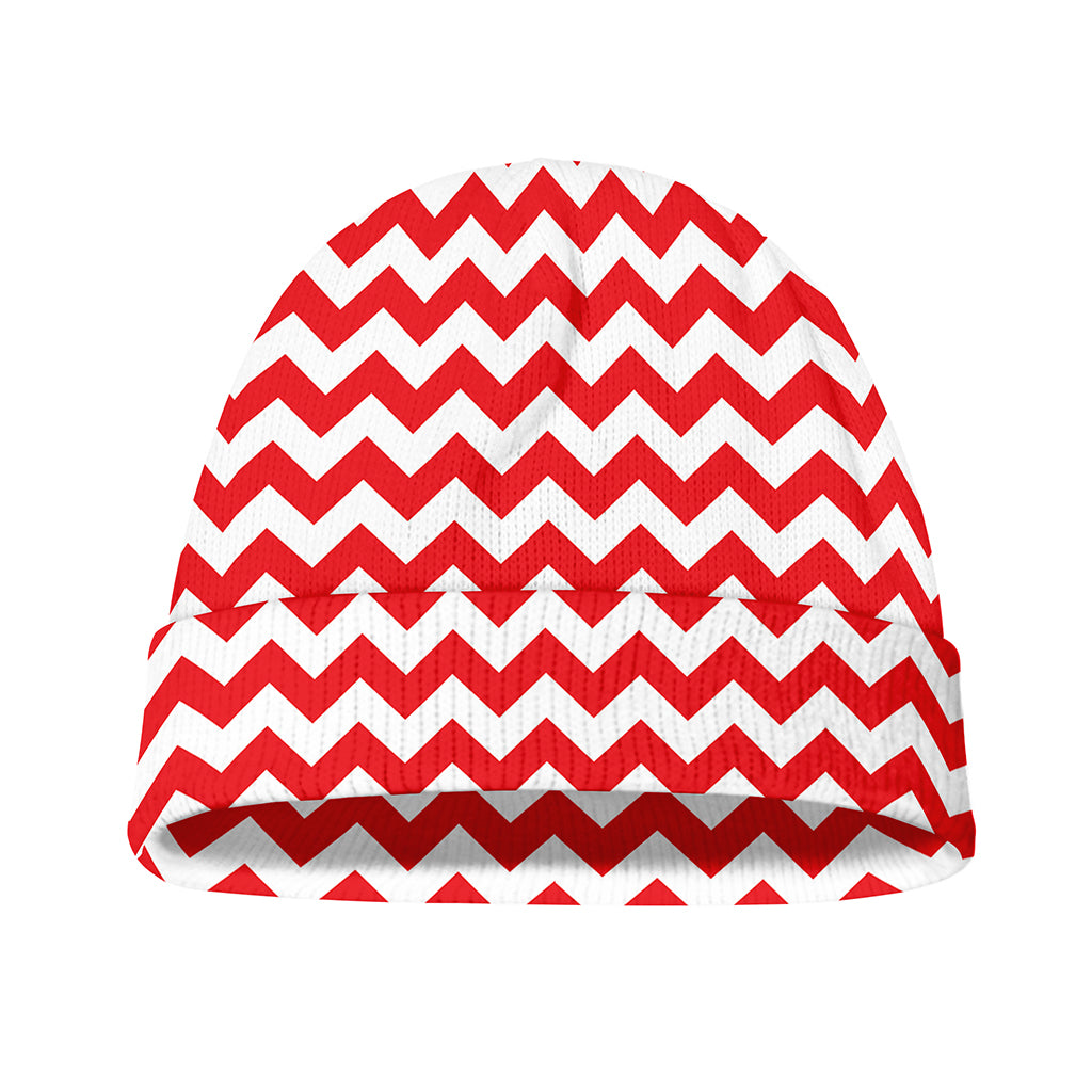 Red And White Chevron Pattern Print Beanie