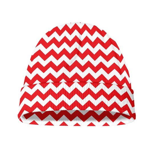 Red And White Chevron Pattern Print Beanie