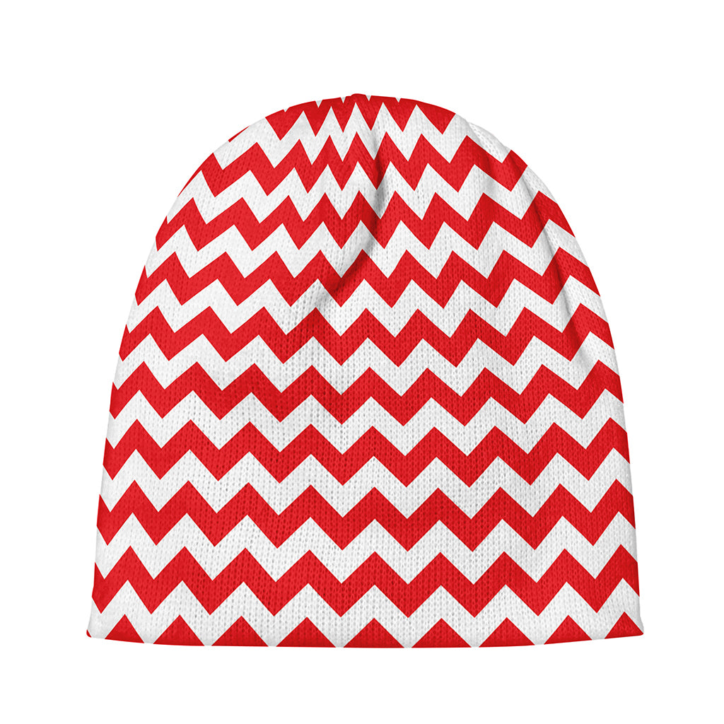 Red And White Chevron Pattern Print Beanie