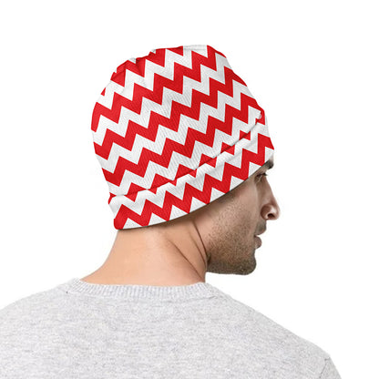Red And White Chevron Pattern Print Beanie