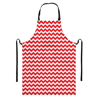 Red And White Chevron Pattern Print Bib Apron With Pocket