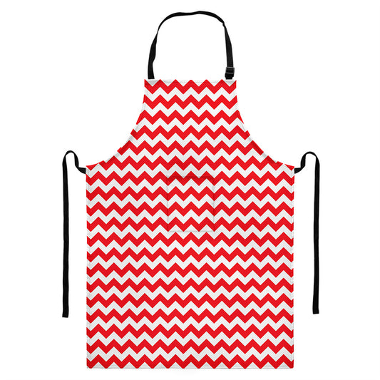Red And White Chevron Pattern Print Bib Apron With Pocket