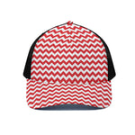 Red And White Chevron Pattern Print Black Mesh Trucker Cap