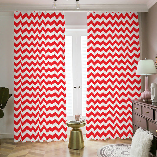 Red And White Chevron Pattern Print Blackout Pencil Pleat Curtains