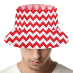Red And White Chevron Pattern Print Bucket Hat