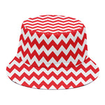 Red And White Chevron Pattern Print Bucket Hat