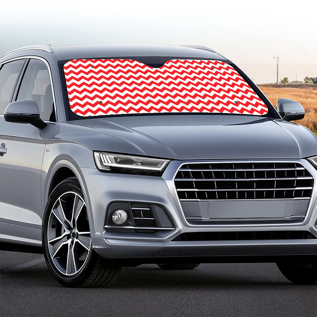 Red And White Chevron Pattern Print Car Windshield Sun Shade