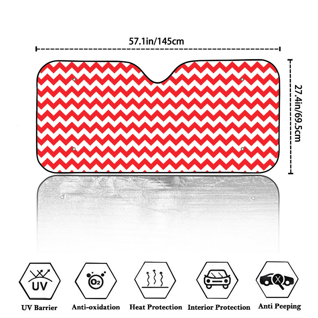 Red And White Chevron Pattern Print Car Windshield Sun Shade