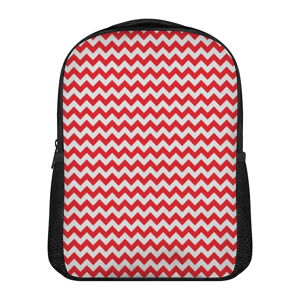 Red And White Chevron Pattern Print Casual Backpack