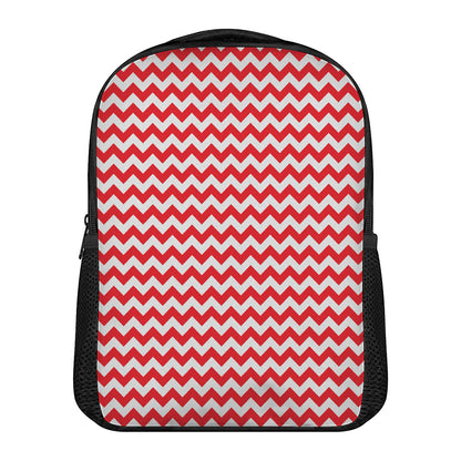 Red And White Chevron Pattern Print Casual Backpack