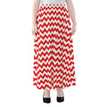 Red And White Chevron Pattern Print Chiffon Maxi Skirt