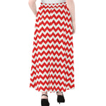 Red And White Chevron Pattern Print Chiffon Maxi Skirt