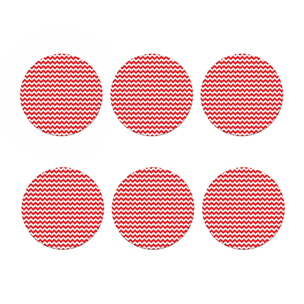 Red And White Chevron Pattern Print Coaster Set