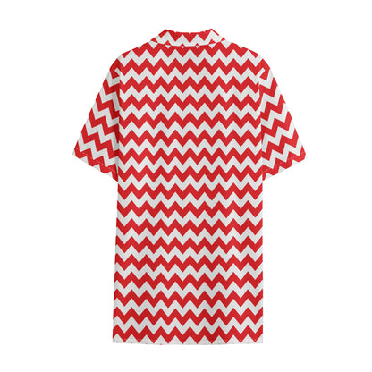 Red And White Chevron Pattern Print Cotton Hawaiian Shirt
