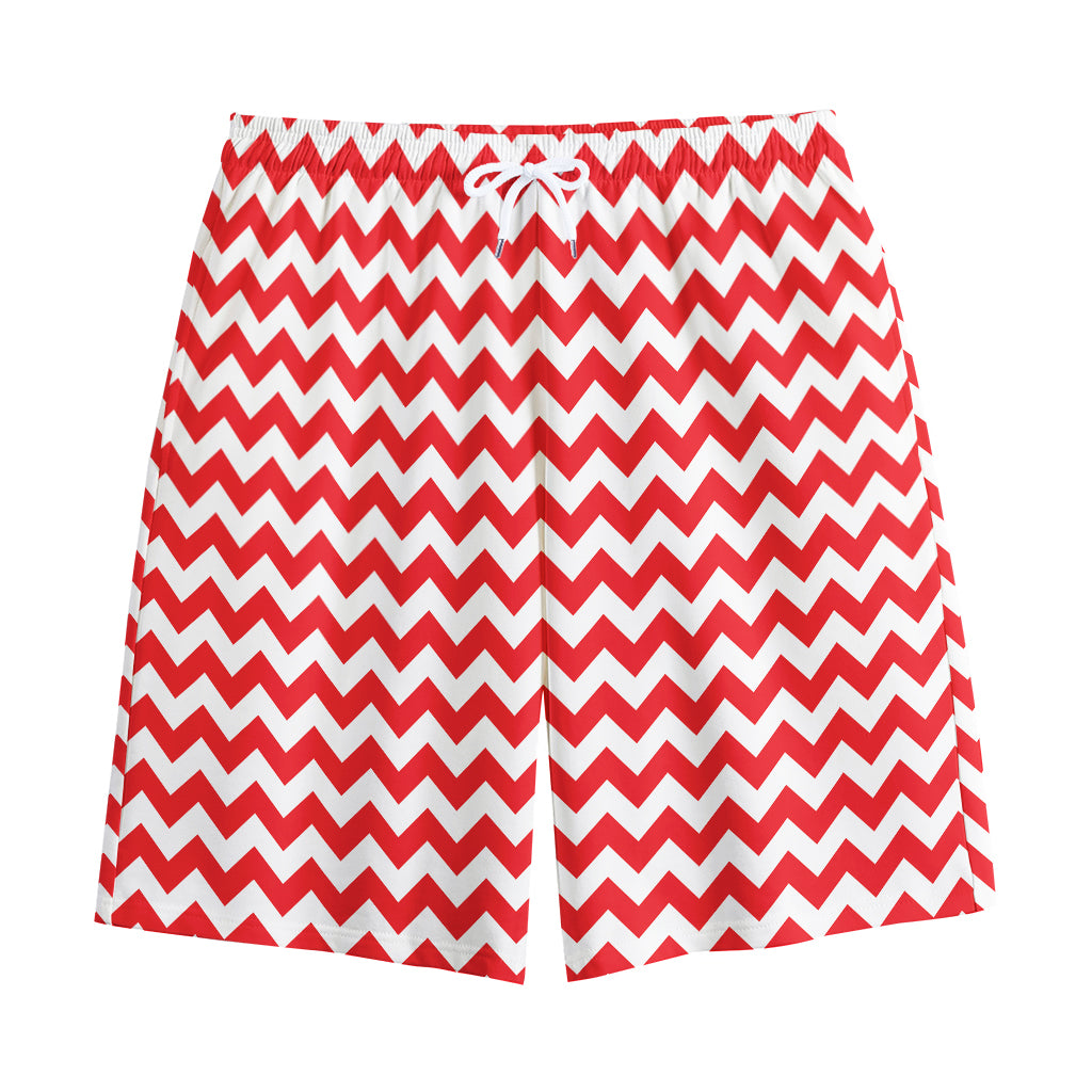 Red And White Chevron Pattern Print Cotton Shorts