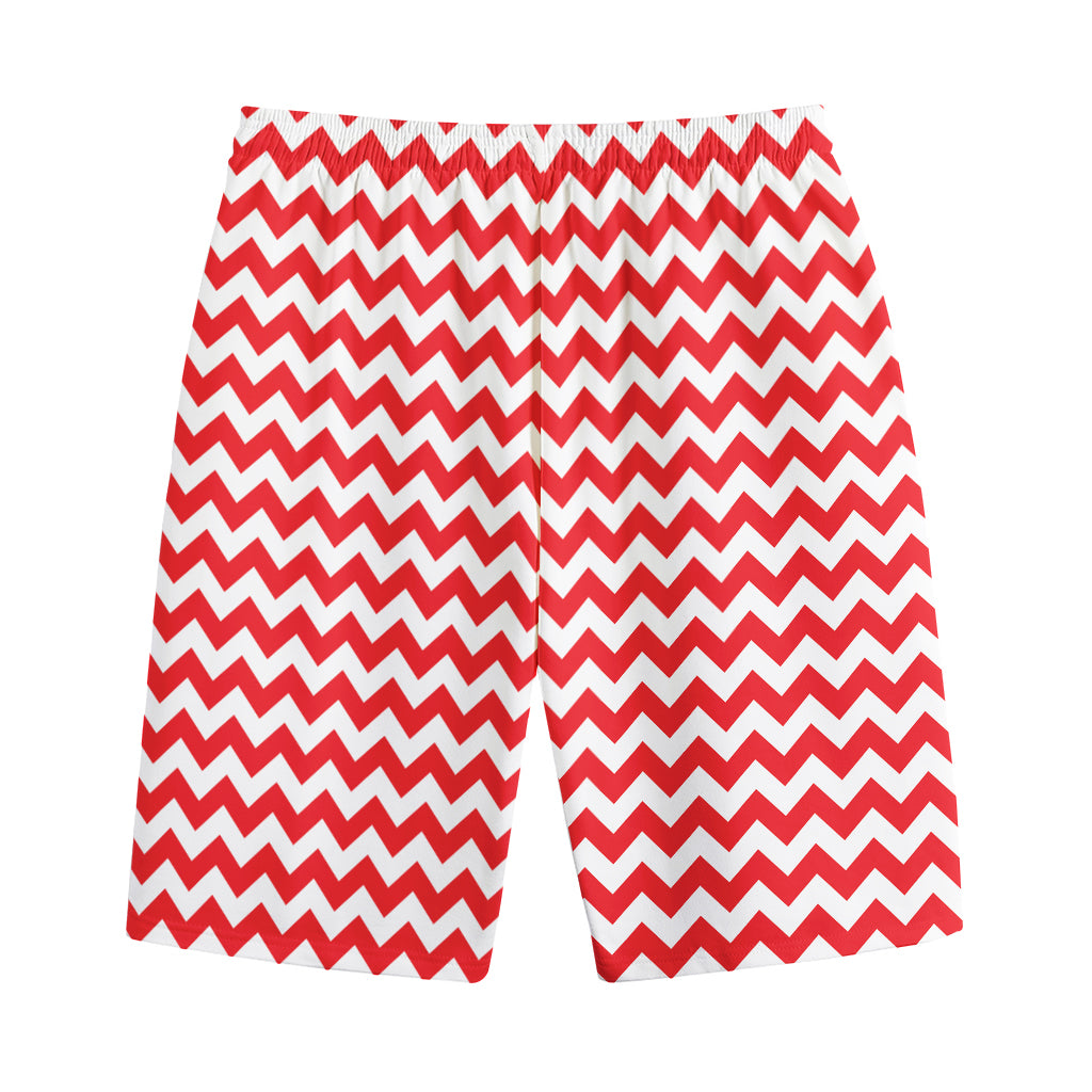 Red And White Chevron Pattern Print Cotton Shorts