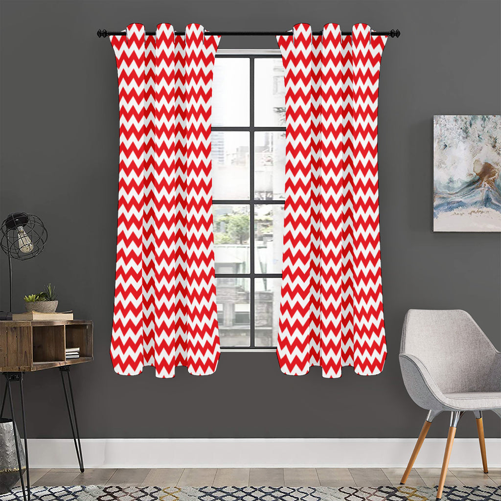 Red And White Chevron Pattern Print Curtain