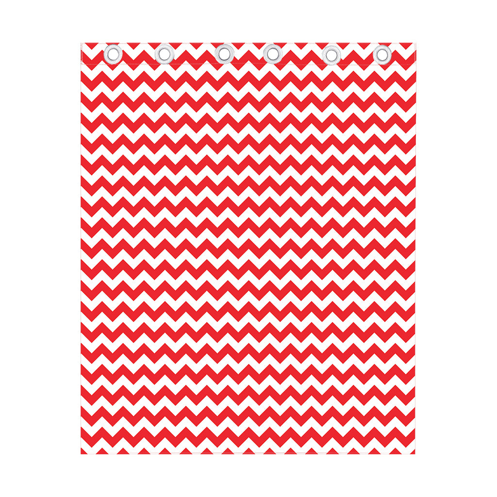Red And White Chevron Pattern Print Curtain