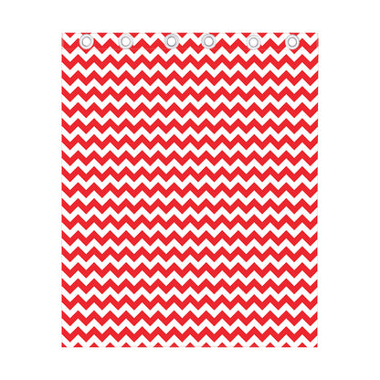 Red And White Chevron Pattern Print Curtain