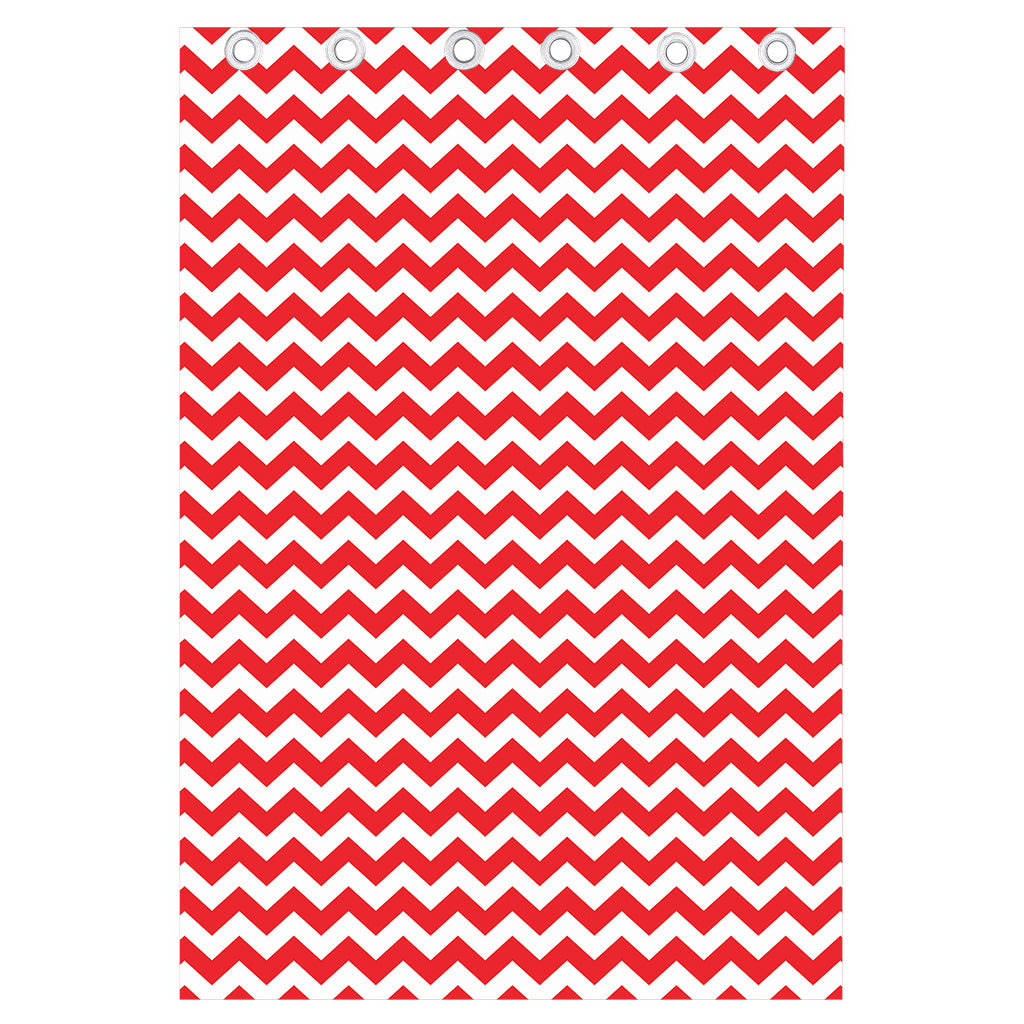 Red And White Chevron Pattern Print Curtain