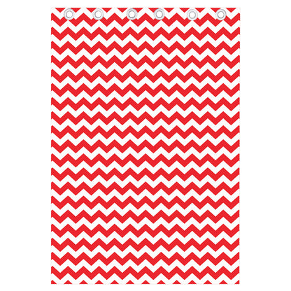 Red And White Chevron Pattern Print Curtain