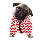 Red And White Chevron Pattern Print Dog Zip Up Hoodie