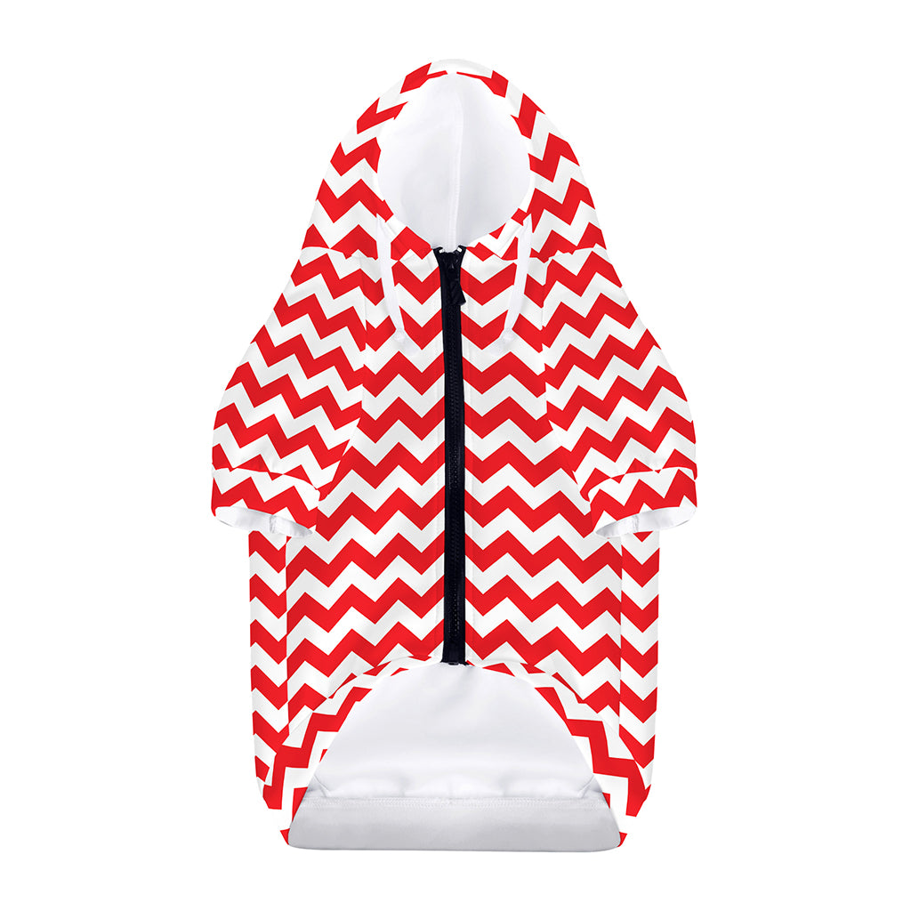 Red And White Chevron Pattern Print Dog Zip Up Hoodie