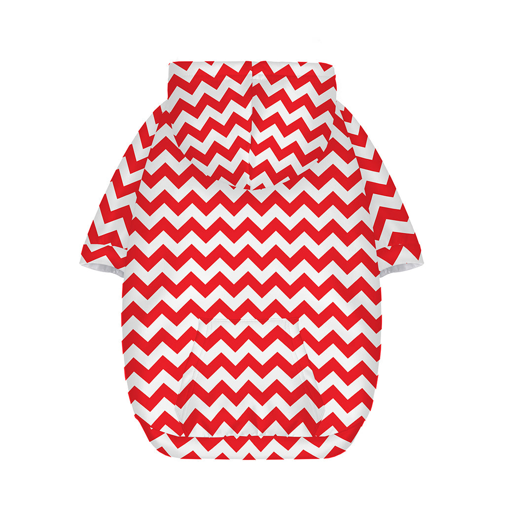Red And White Chevron Pattern Print Dog Zip Up Hoodie