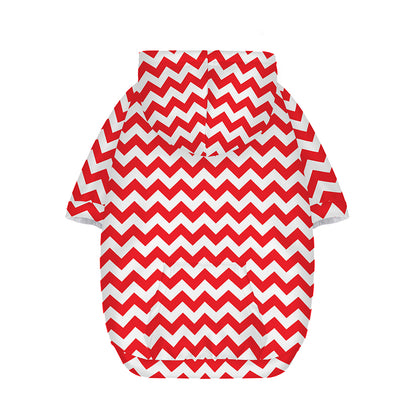 Red And White Chevron Pattern Print Dog Zip Up Hoodie