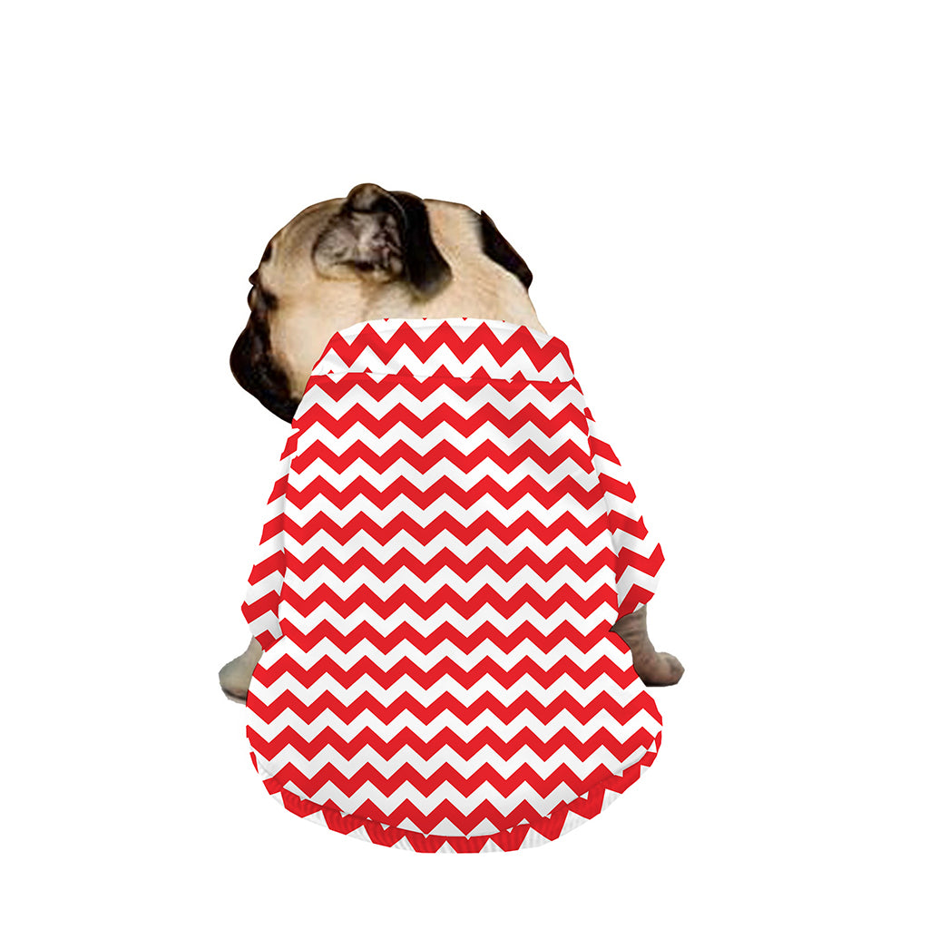 Red And White Chevron Pattern Print Dog Zip Up Jacket