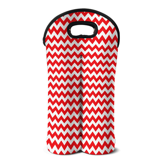 Red And White Chevron Pattern Print Double Neoprene Wine Tote