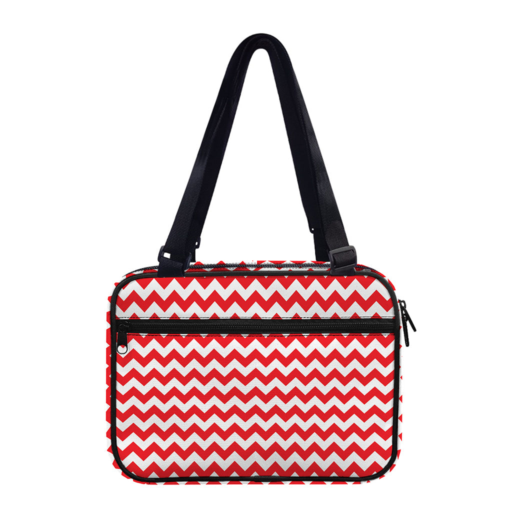 Red And White Chevron Pattern Print Double Strap Bible Bag