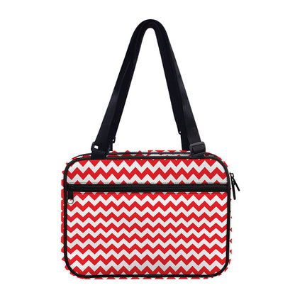 Red And White Chevron Pattern Print Double Strap Bible Bag