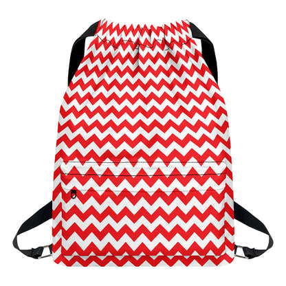 Red And White Chevron Pattern Print Drawstring Backpack