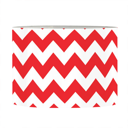 Red And White Chevron Pattern Print Drum Lamp Shade