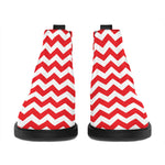 Red And White Chevron Pattern Print Flat Ankle Boots