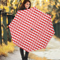 Red And White Chevron Pattern Print Foldable Umbrella