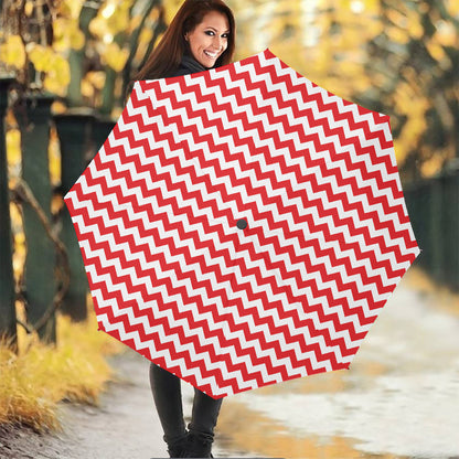 Red And White Chevron Pattern Print Foldable Umbrella