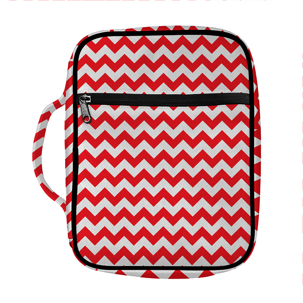 Red And White Chevron Pattern Print Front Pocket Bible Bag