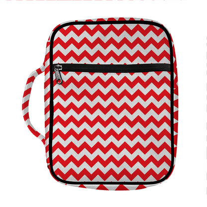 Red And White Chevron Pattern Print Front Pocket Bible Bag