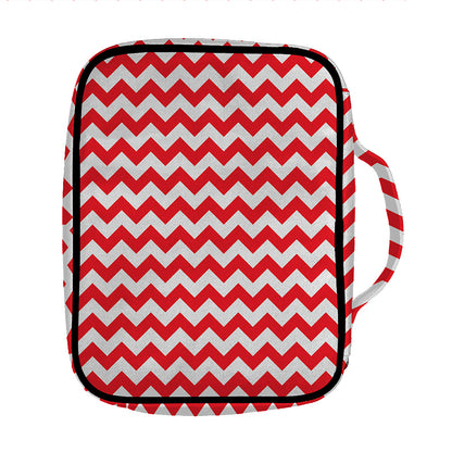 Red And White Chevron Pattern Print Front Pocket Bible Bag